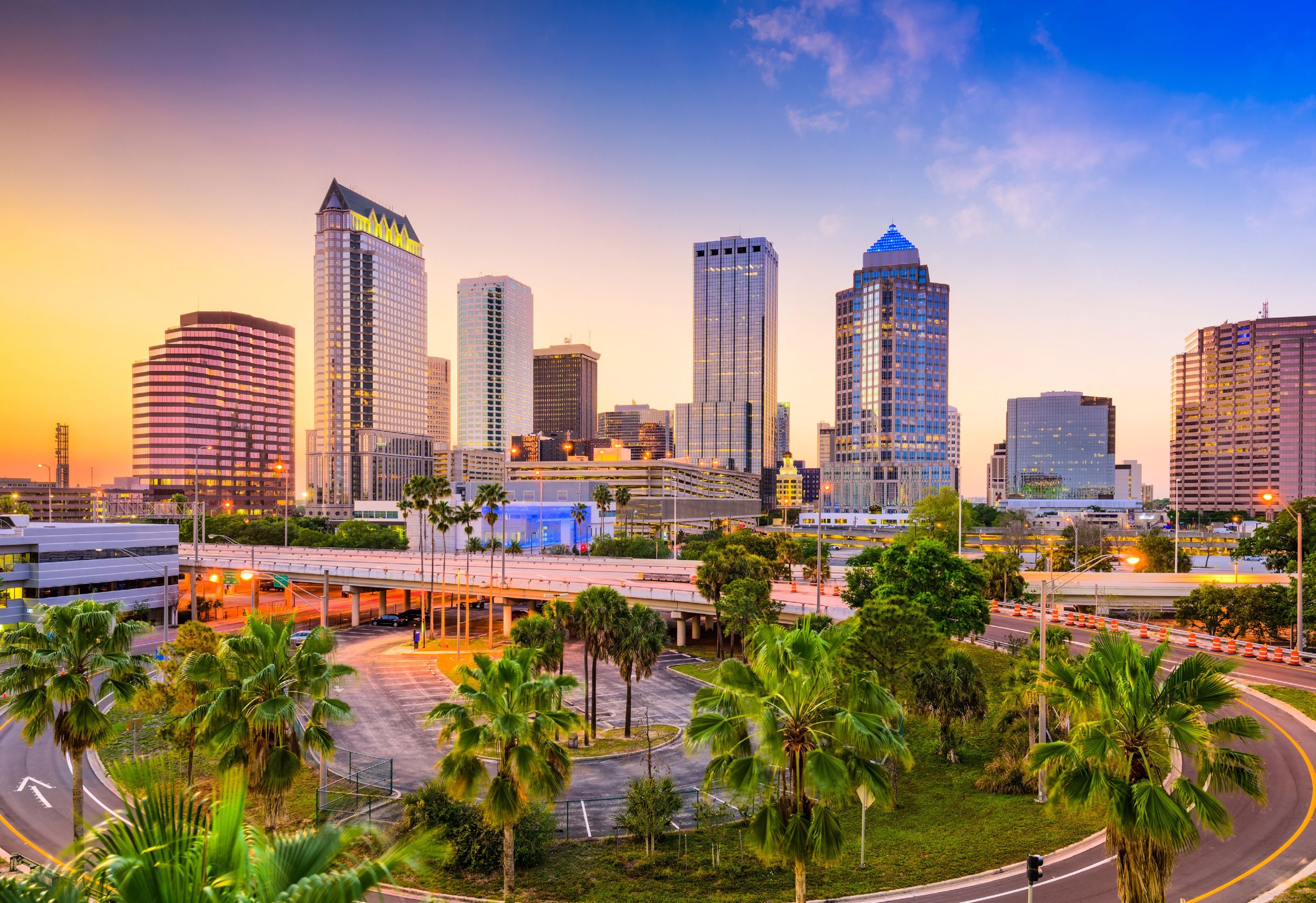 Downtown Tampa skyline at sunset