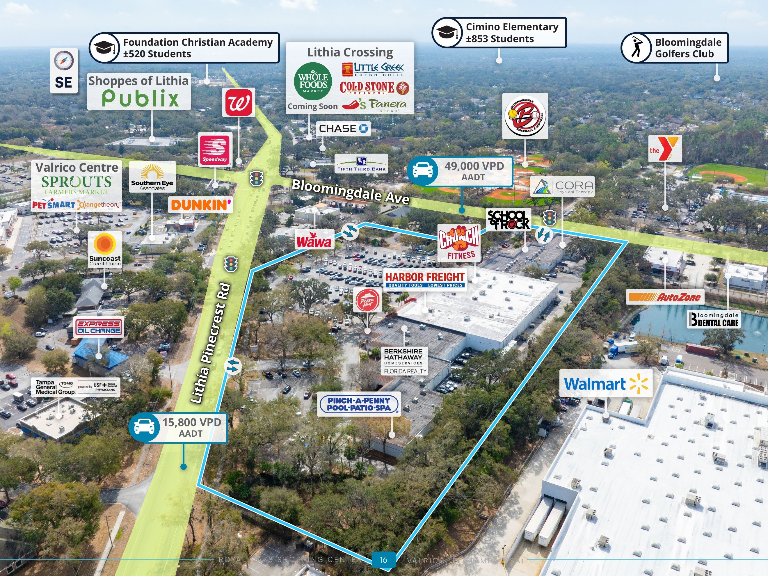 Southeast aerial view of Royal Oaks with surrounding community draws