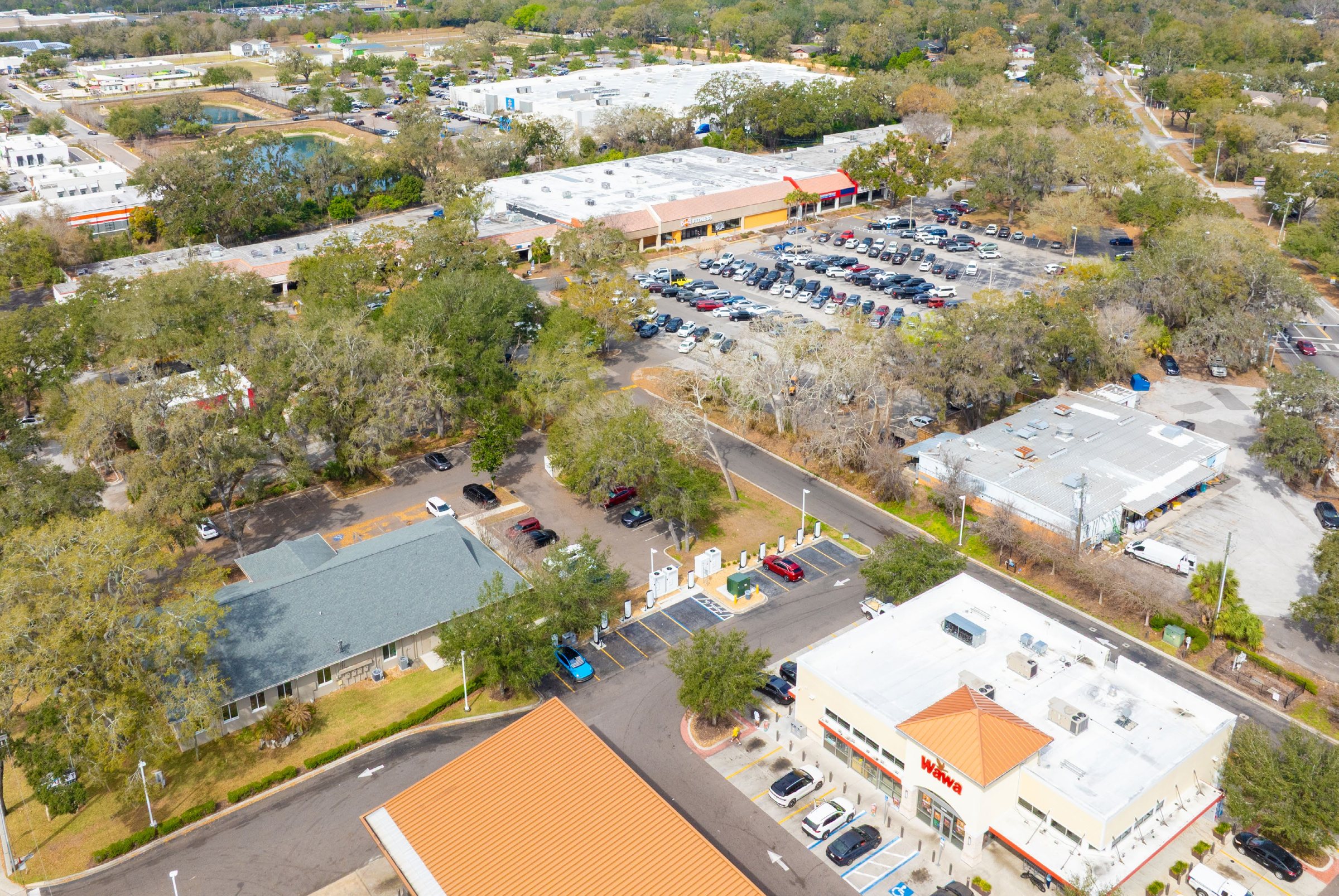Aerial view of Royal Oaks Shopping Center in Valrico, Florida